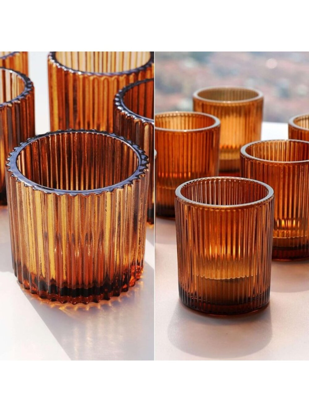 Elegant Amber Votive Candle Holders for Weddings & Events - Perfect for Tea